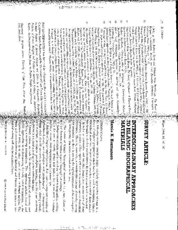 Interdisciplinary Approaches to Islamic Biographical Materials