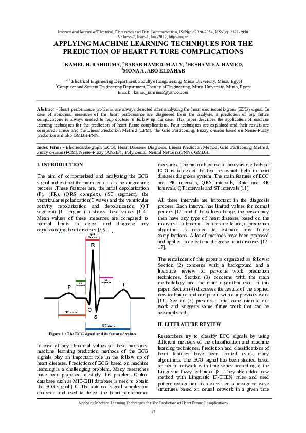 (PDF) Applying Machine Learning Techniques for The Prediction of Heart ...