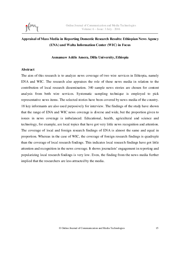 PDF) Mediatization Of Religion In The Ethiopian Mainstream Media.