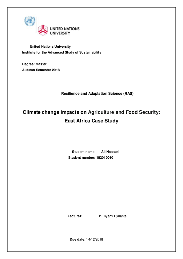 (PDF) Climate change Impacts on Agriculture and Food Security: East ...