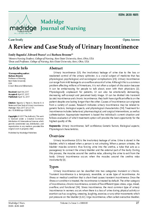 (PDF) A Review and Case Study of Urinary Incontinence Madridge