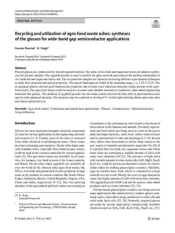 (PDF) 0123456789) 1 3 Journal of Material Cycles and Waste Management