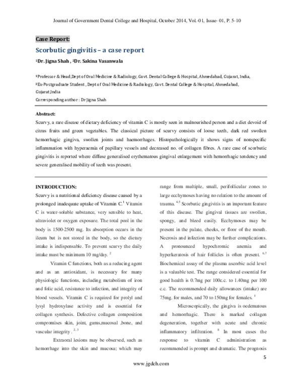 (PDF) Scorbutic gingivitis a case report Archana Chandran Academia.edu