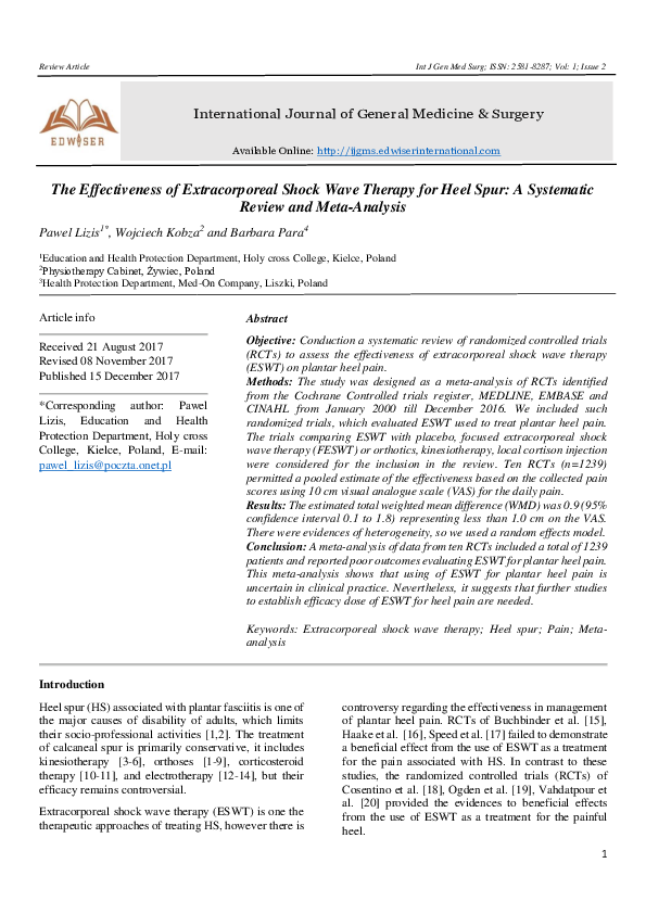 (PDF) The Effectiveness of Extracorporeal Shock Wave Therapy for Heel ...