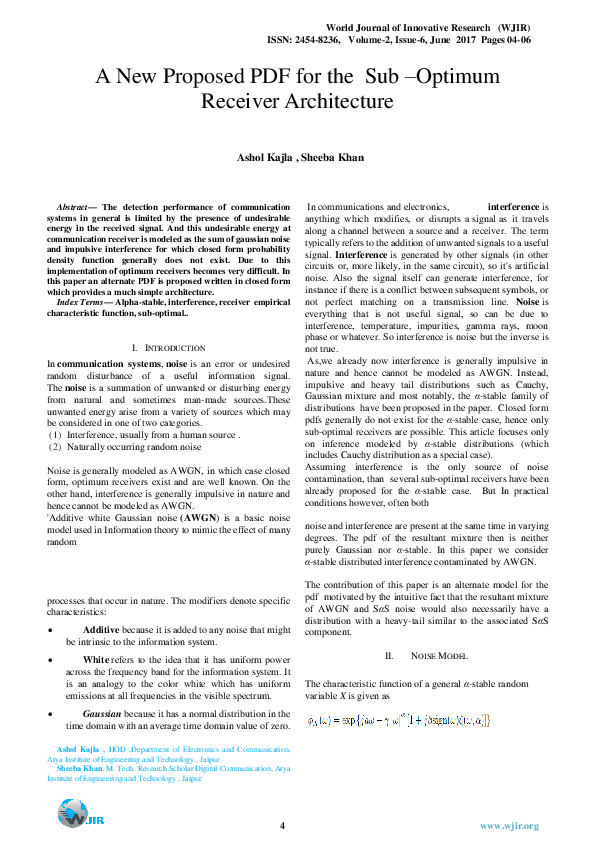 (PDF) A New Proposed PDF for the Sub –Optimum Receiver Architecture