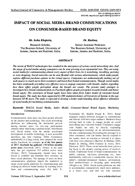 (PDF) IMPACT OF SOCIAL MEDIA BRAND COMMUNICATIONS ON CONSUMER-BASED ...