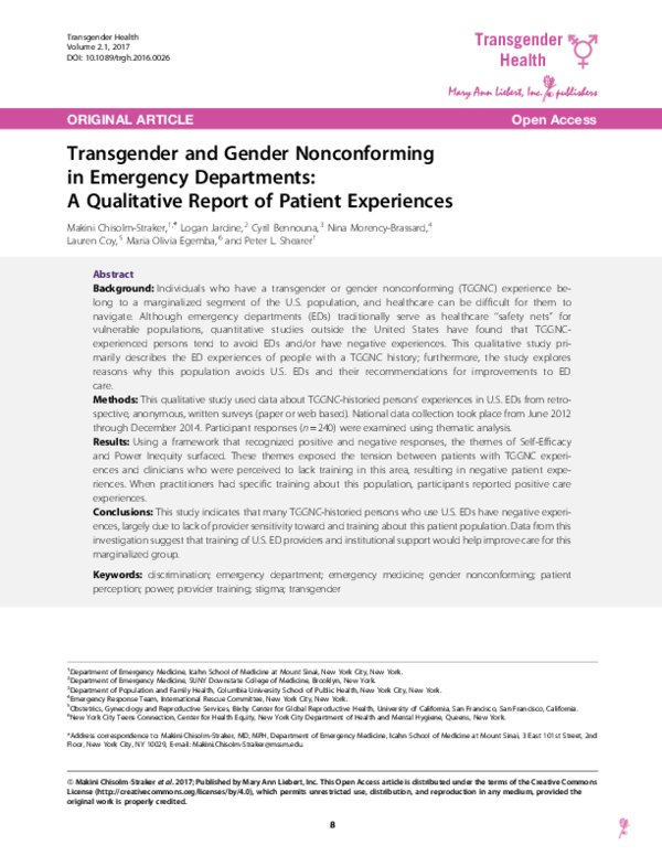(PDF) Transgender and Gender Nonconforming in Emergency Departments: A ...