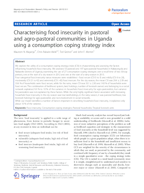 (PDF) Characterising food insecurity in pastoral and agro-pastoral ...