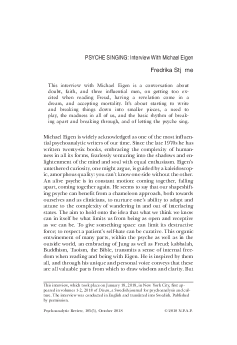 Pdf Psyche Singing Interview With Michael Eigen Fredrika Stjarne Academia Edu