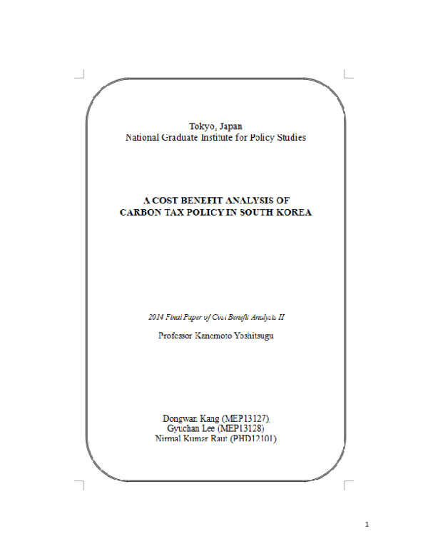 (PDF) A Cost Benefit Analysis of Carbon Tax Policy in South Korea