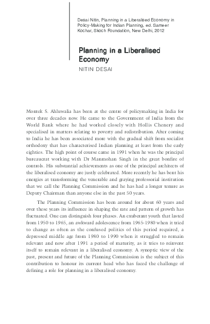 (PDF) Planning in a Liberalised Economy