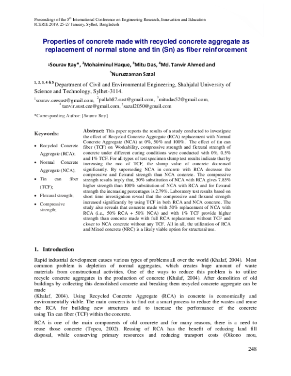 (PDF) Properties of concrete made with recycled concrete aggregate as ...