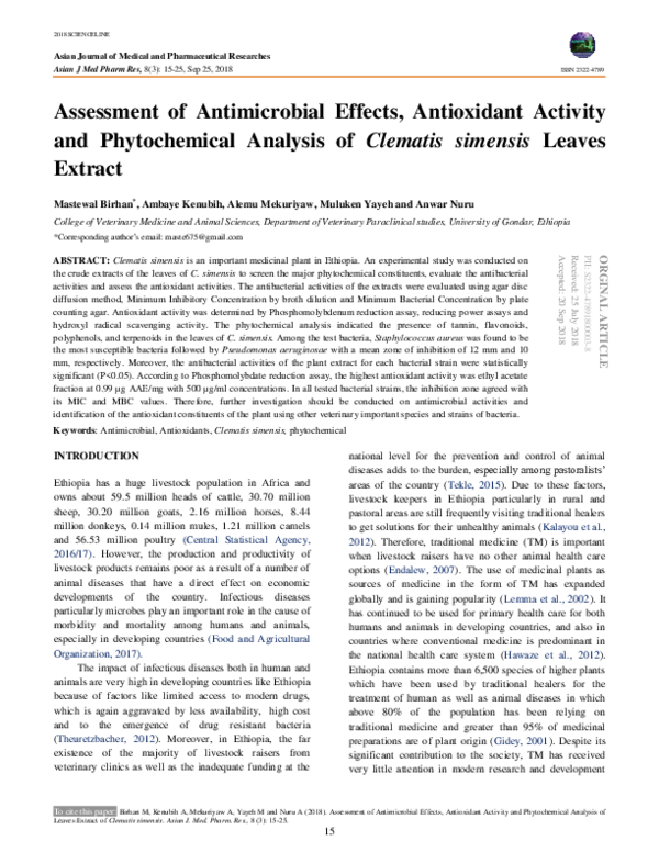(PDF) Assessment of Antimicrobial Effects, Antioxidant Activity and ...