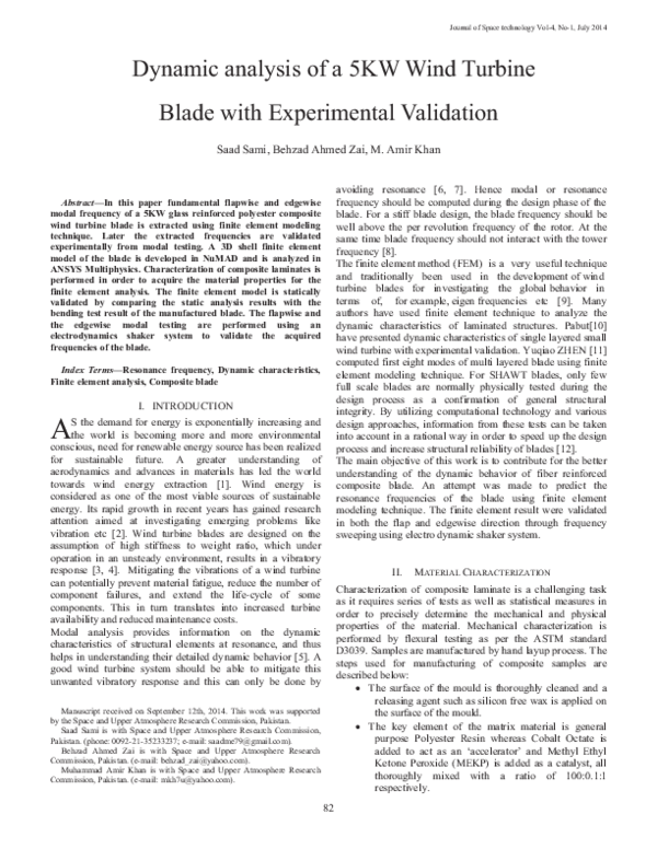 (PDF) Dynamic analysis of 5Kw wind turbine blade with experimental ...