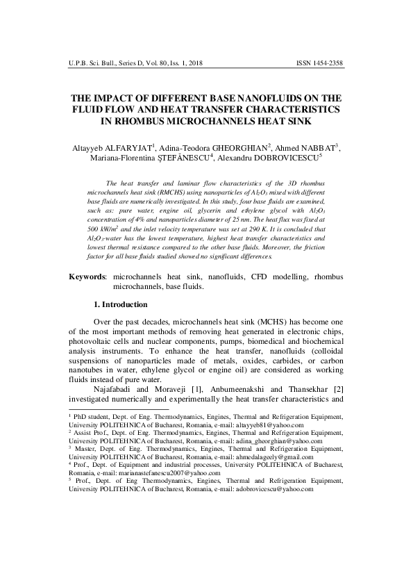(PDF) THE IMPACT OF DIFFERENT BASE NANOFLUIDS ON THE FLUID FLOW AND ...