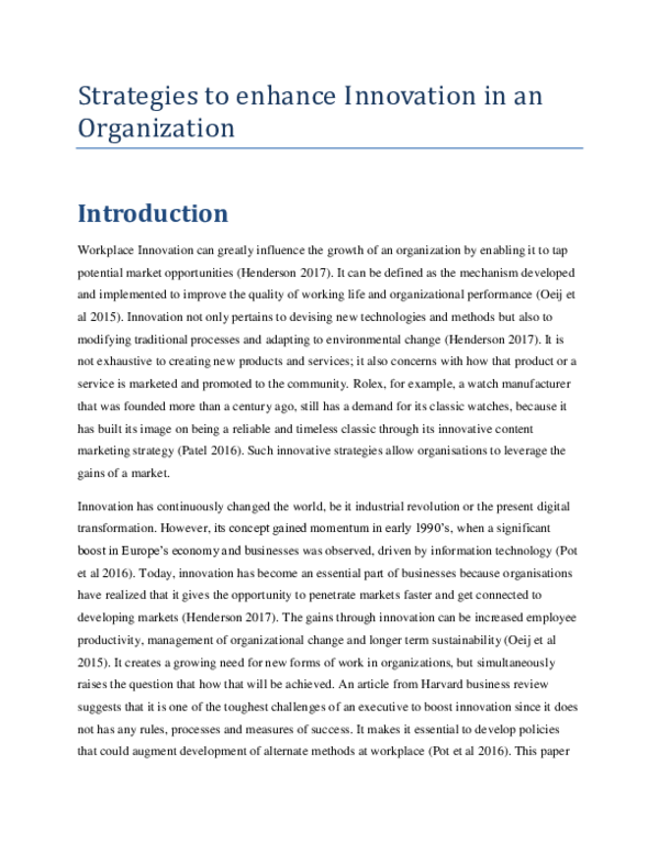 (PDF) Strategies to enhance Innovation in an Organization
