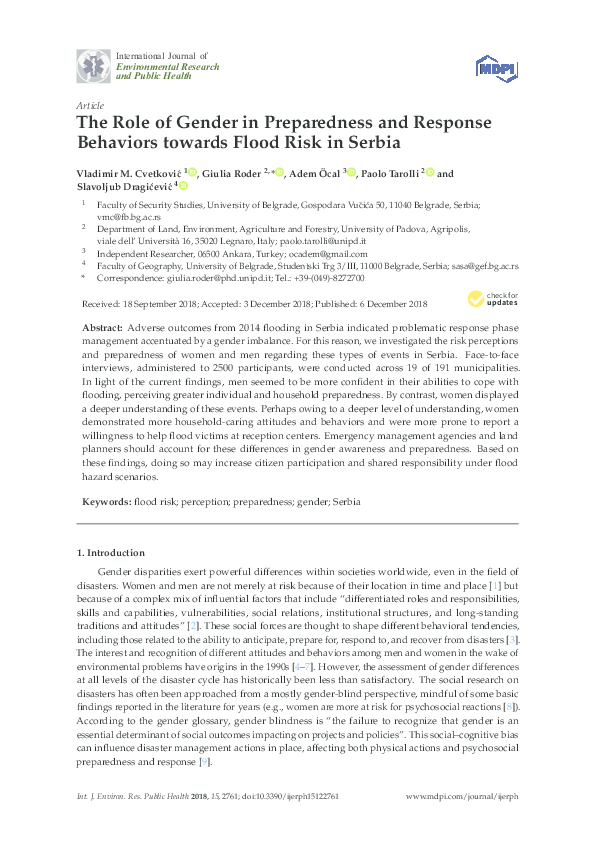 (PDF) The Role of Gender in Preparedness and Response Behaviors towards ...