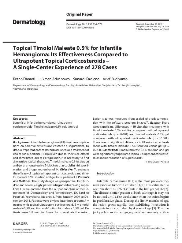 (PDF) Topical Timolol Maleate 0.5% for Infantile Hemangioma: Its ...