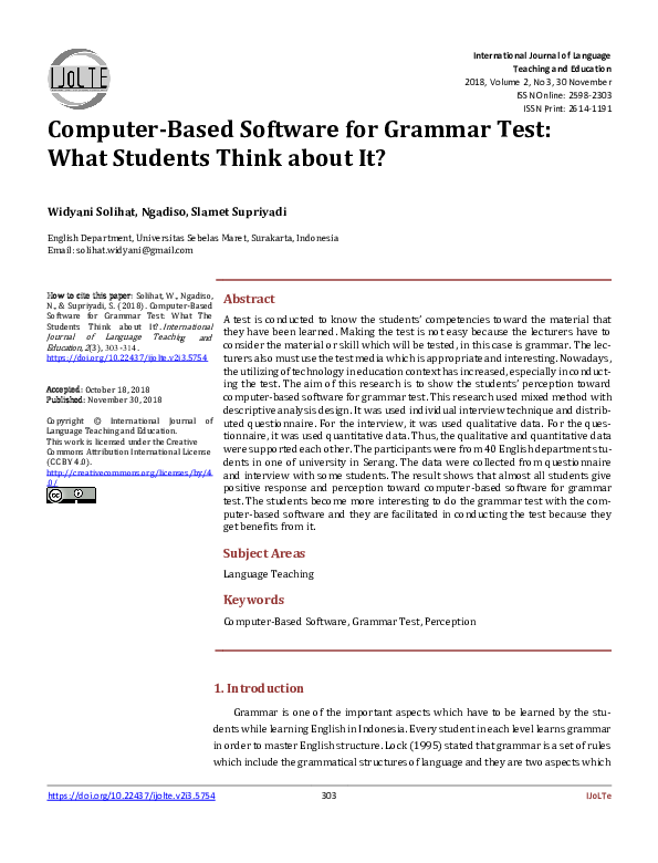 (PDF) Computer-Based Software for Grammar Test: What The Students Think ...