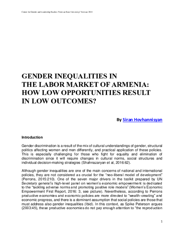 (PDF) GENDER INEQUALITIES IN THE LABOR MARKET OF ARMENIA: HOW LOW ...