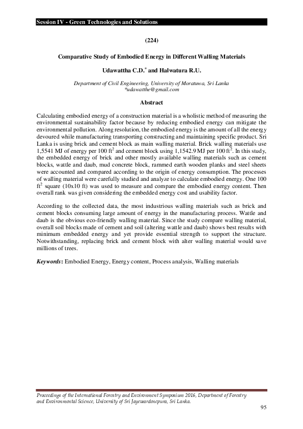 (PDF) Comparative Study of Embodied Energy in Different Walling Materials