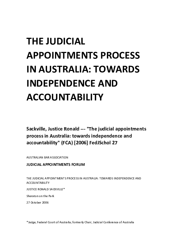 (DOC) THE JUDICIAL APPOINTMENTS PROCESS IN AUSTRALIA HARRIS ( K O N S