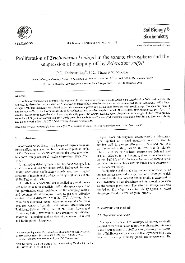 (PDF) Proliferation of Trichoderma koningii in the tomato rhizosphere ...