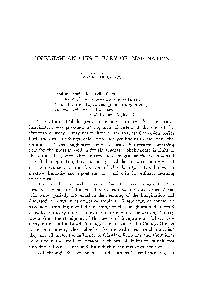 (PDF) COLERIDGE AND HIS THEORY OF IMAGINATION