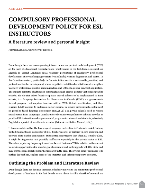 (PDF) COMPULSORY PROFESSIONAL DEVELOPMENT POLICY FOR ESL INSTRUCTORS A ...