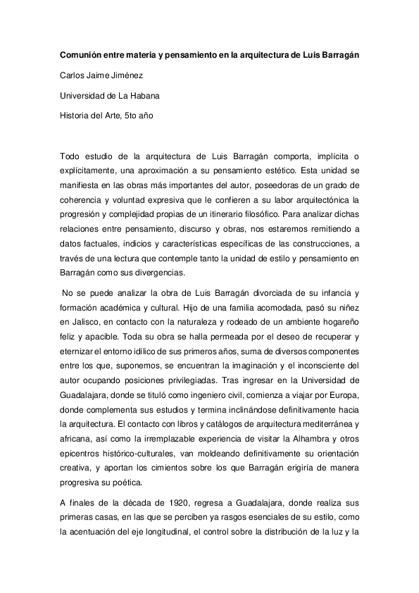 Comunión entre materia y pensamiento en la arquitectura de Luis Barragán