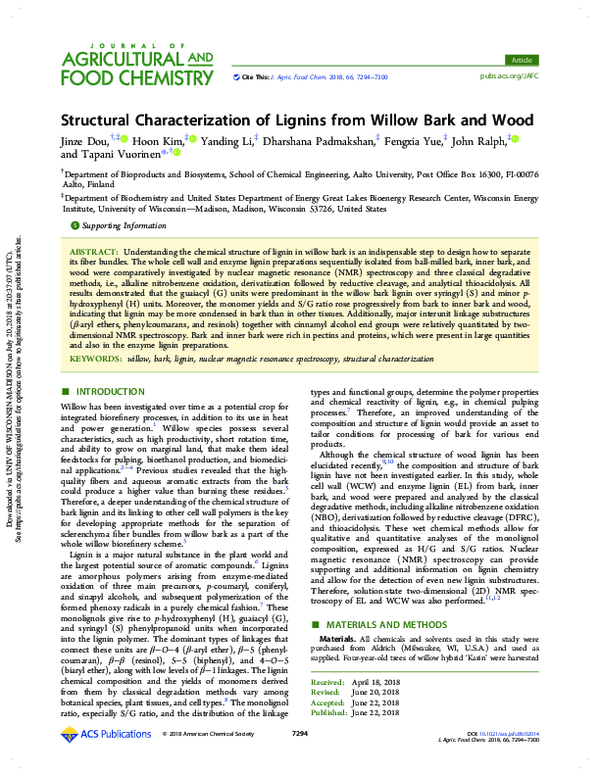 (PDF) Structural Characterization of Lignins from Willow Bark and Wood