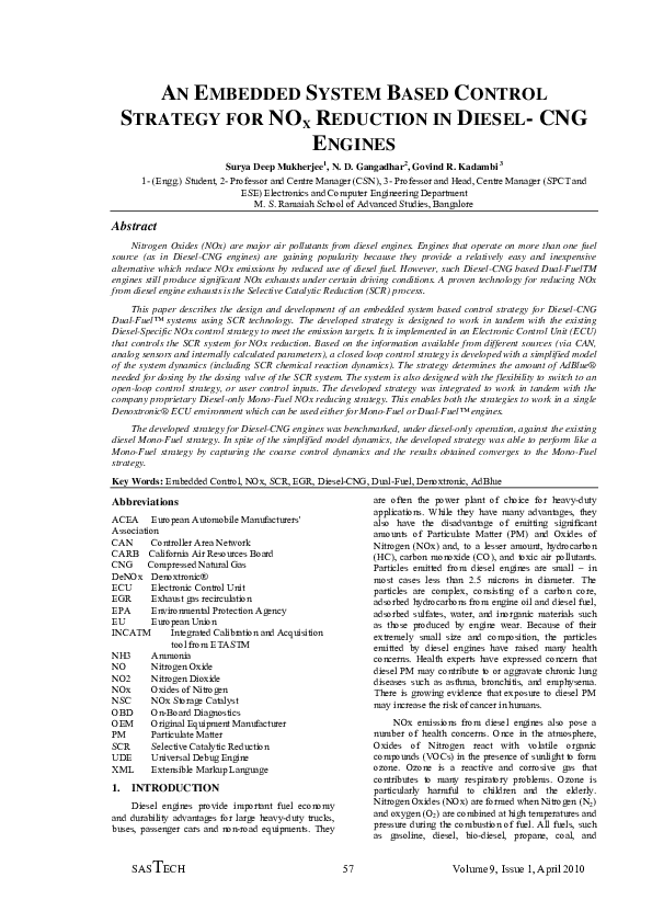 Pdf An Embedded System Based Control Strategy For No X Reduction In