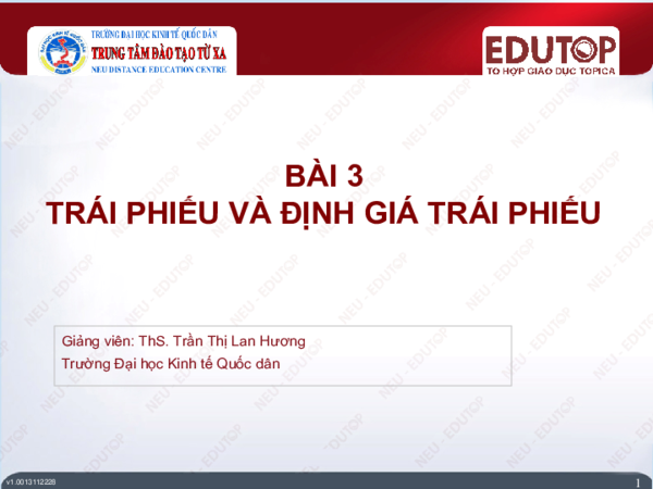 First page of “BÀI 3 TRÁI PHIẾU VÀ ĐỊNH GIÁ TRÁI PHIẾU”