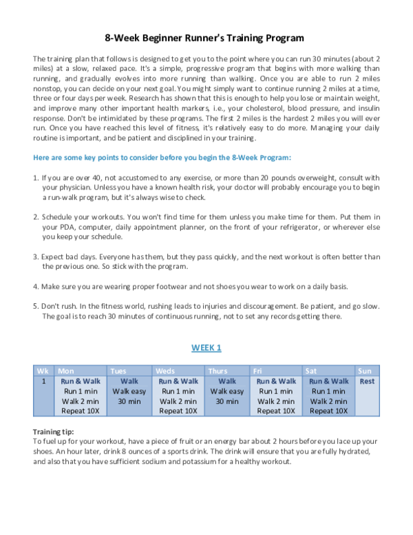 (PDF) 8-Week Beginner Runner's Training Program