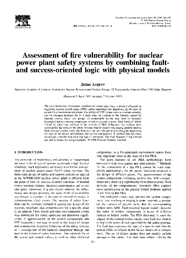 (PDF) Assessment of fire vulnerability for nuclear power plant safety ...