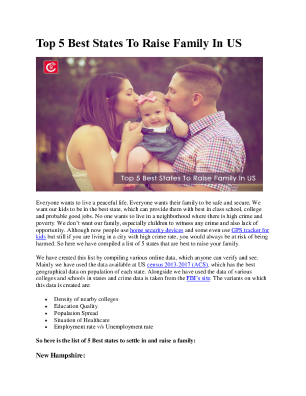 (DOC) Top 5 Best States To Raise Family In US Dwayne Rodgers