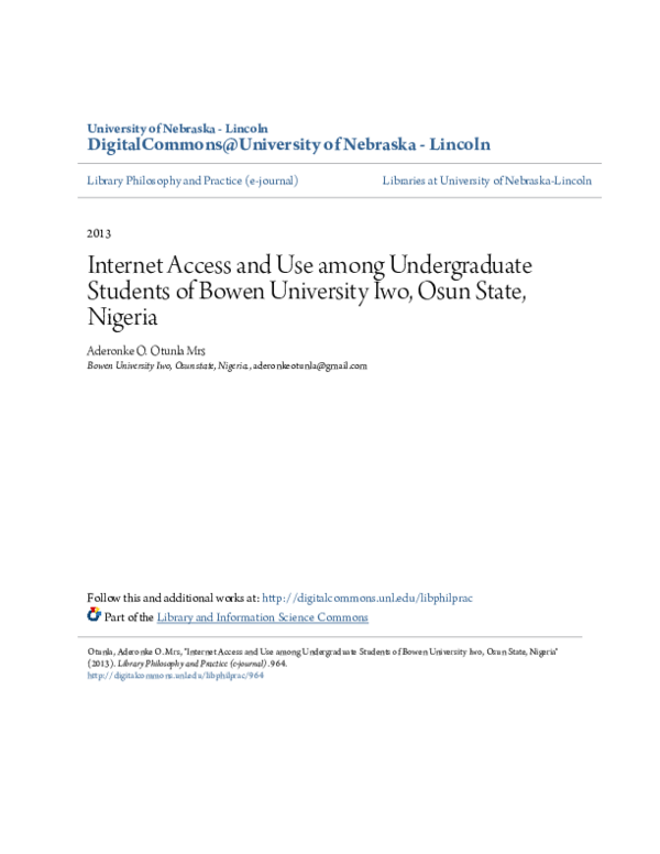 (PDF) Internet access and use among undergraduate students of Bowen ...