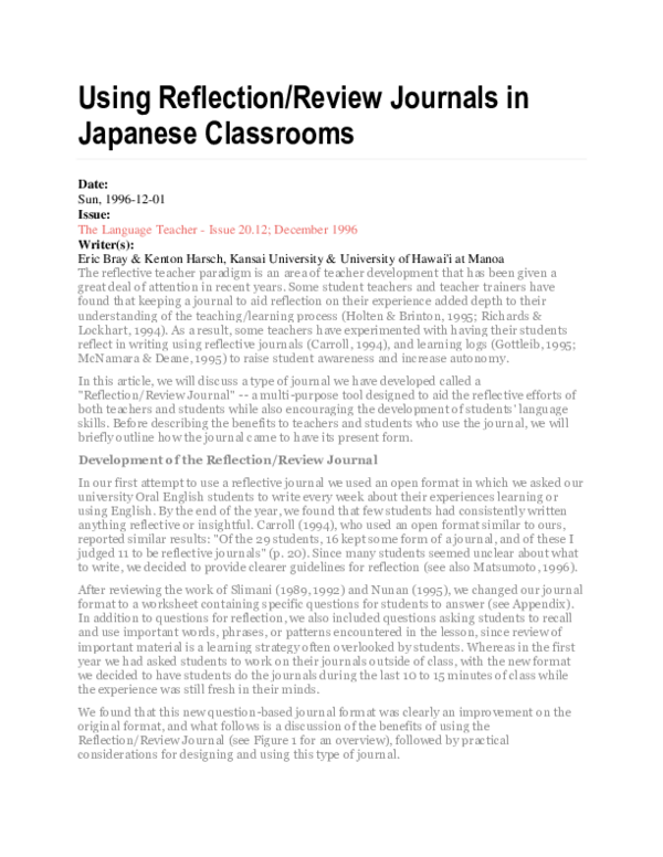 (PDF) Using Reflection/Review Journals in Japanese Classrooms.
