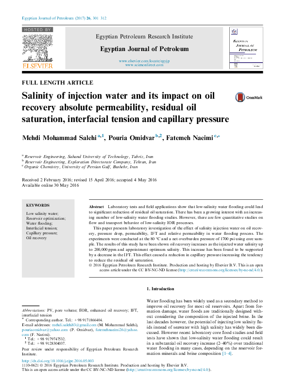 (PDF) Salinity of injection water and its impact on oil recovery ...