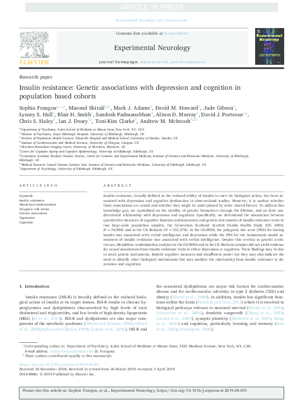 (PDF) Insulin resistance: Genetic associations with depression and ...