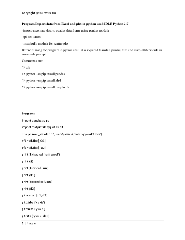 (PDF) Program to Import data from Excel and plot in python used IDLE Python