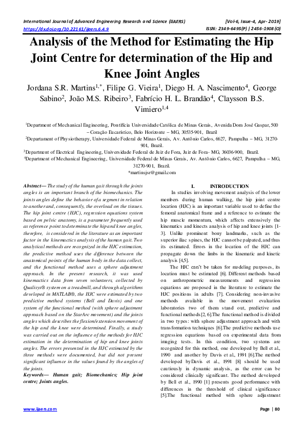 (PDF) Analysis of the Method for Estimating the Hip Joint Centre for ...