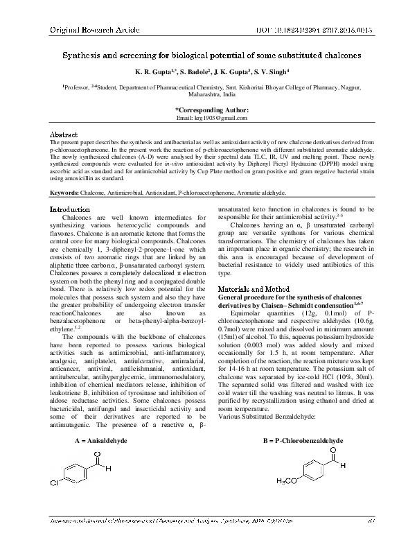 (PDF) Synthesis and screening for biological potential of some ...
