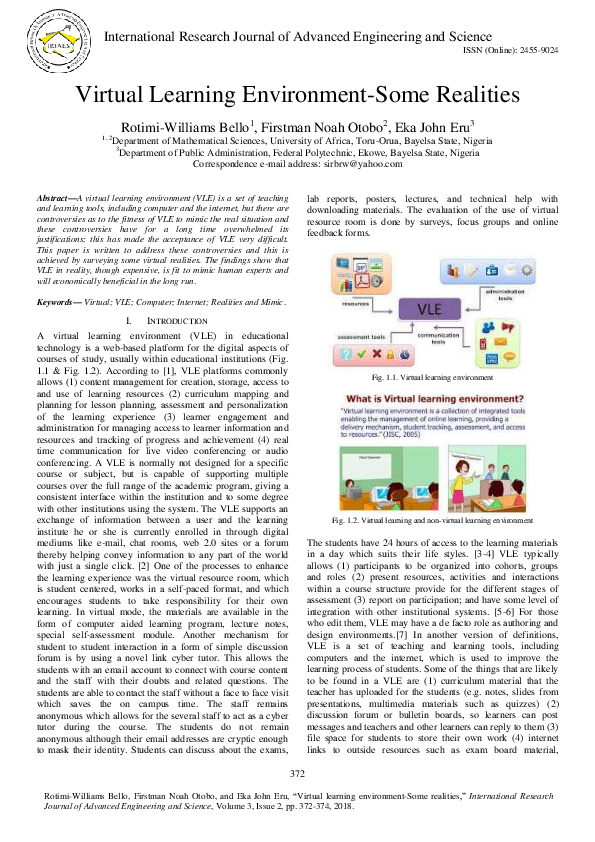 (PDF) Virtual learning environment-Some realities