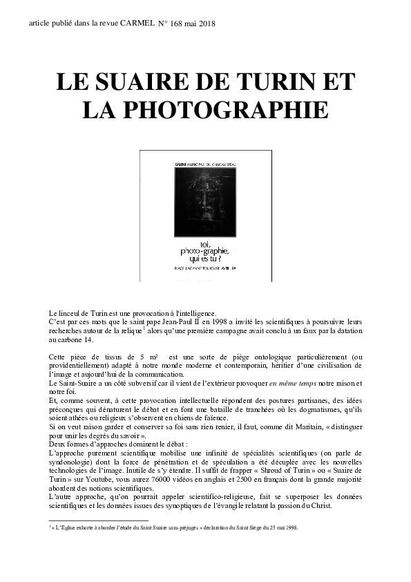 Pdf Le Suaire De Turin Et La Photographie Frederic Ripoll Academia Edu