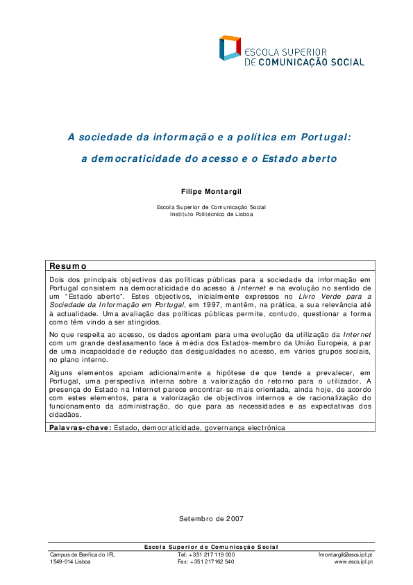 (PDF) A Sociedade da Informação e a Política em Portugal - A ...