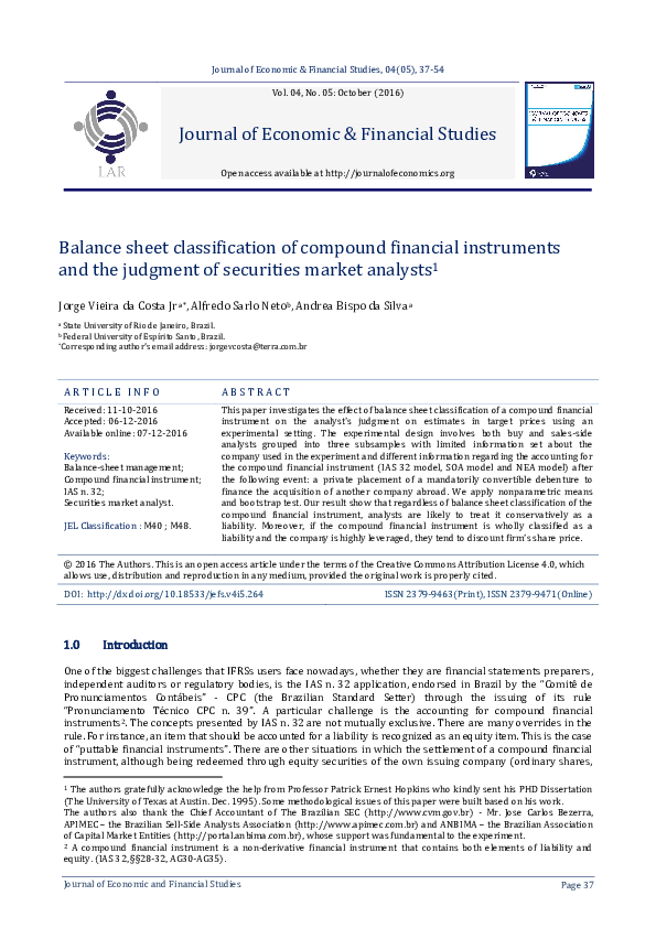 (PDF) Balance sheet classification of compound financial instruments ...