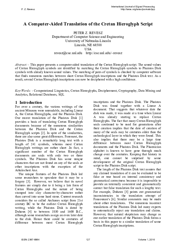 (PDF) A computer-aided translation of the Cretan Hieroglyph Script