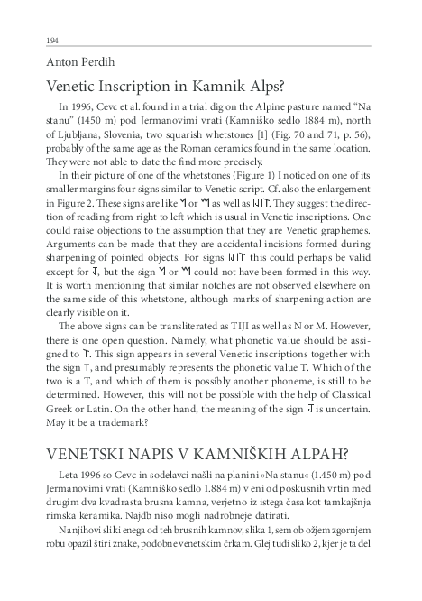 (PDF) Venetski napis v Kamniških Alpah? [Venetic inscription in Kamnik ...
