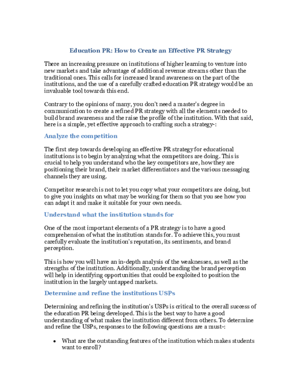 (DOC) Education PR: How to Create an Effective PR Strategy